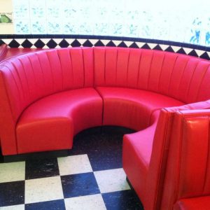 red round restaurant booth
